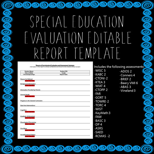 Preview of Special Education Evaluation Editable Report Template