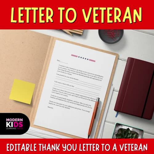Letter to Veteran Template by ModernKids LearningPress TPT