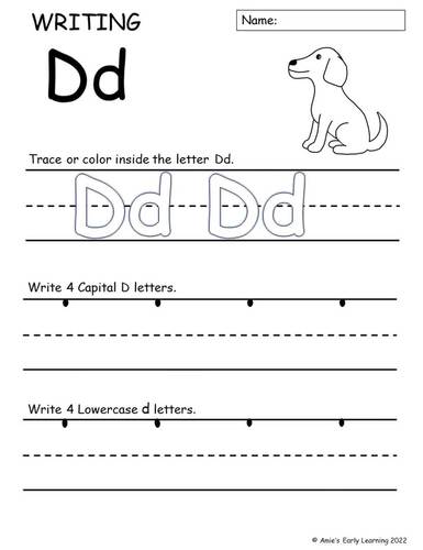 Alphabet Letter D Tracing Writing Recognition Worksheets Printable or