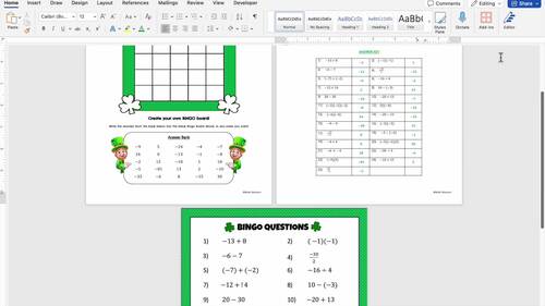 St Patricks Day Math Adding Subtracting Multiplying Dividing Integers ...
