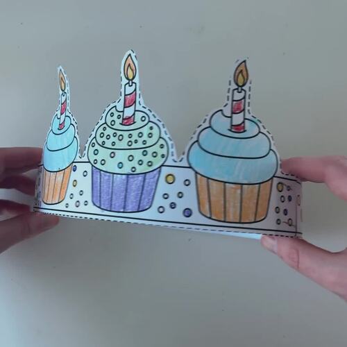 Birthday Paper Crowns Headbands Printable Cupcake Coloring Craft Activity