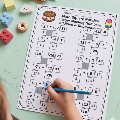 Integer Math Puzzles Bundle - Addition Subtraction Multiplication & Division