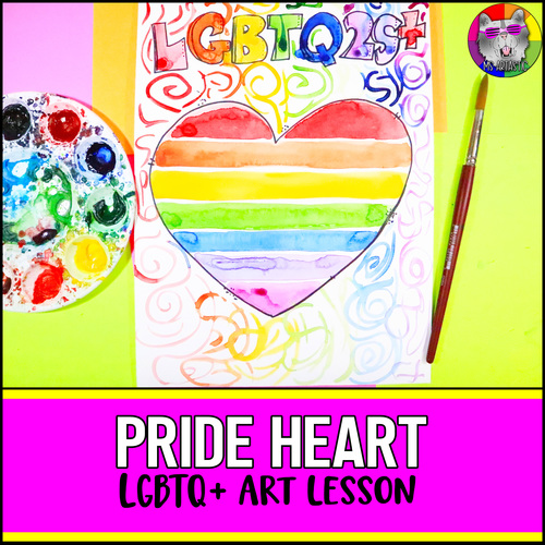 PRIDE Day Art Lesson, LGBTQ+ Heart Art Project for Middle School or ...