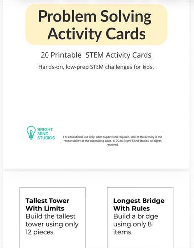 K-2 Problem Solving STEM Activity Card Pack | Low‑Prep STEM Ideas for Kids