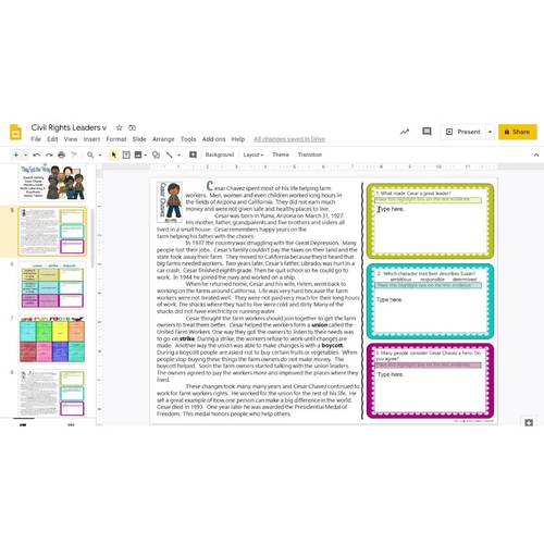Civil Rights Leaders; Digital Info. Text & Activities for Google Slides