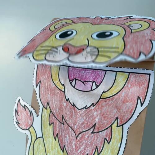 Lion Puppet Paper Bag Craft Activity Coloring African Animal Summer