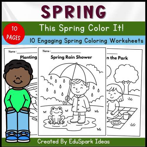 Spring Coloring Worksheets for Preschool and Kindergarten by EduSpark Ideas
