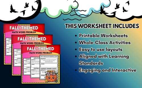 Thanksgiving & Fall Math Centers | 40 Engaging Word Problems | Printable
