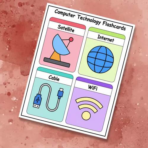 Computer Technology Flashcards | 16 Tech Vocabulary Cards | Printable PDF