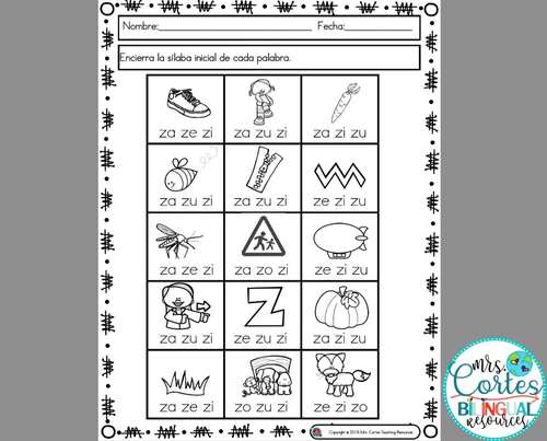 Centros conciencia fonológica- Letra Z by mrscortes | TPT