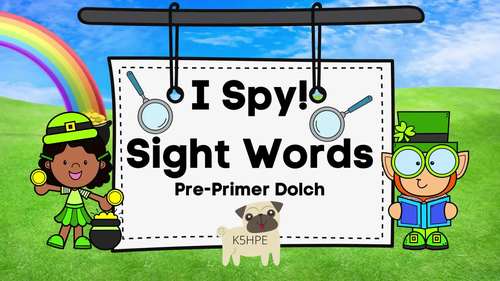 Preview of I Spy Sight Words, Pre-Primer Dolch, St. Patrick's Day Game, Video and Slides!!