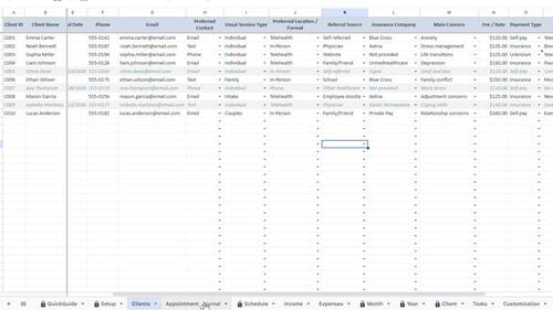 Therapist Client Session Tracker Spreadsheet | Counseling Caseload ...