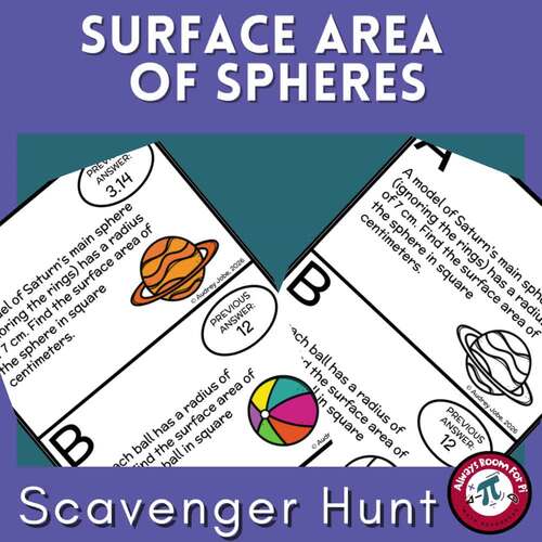 Surface Area of Spheres Scavenger Hunt | Real-Life Word Problems Activity