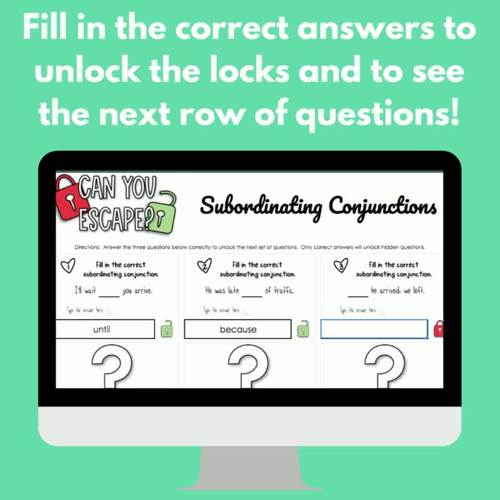 Subordinating Conjunctions Worksheet with Answers by The ESL Educator