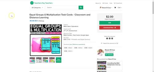 Equal Groups Multiplication Task Cards