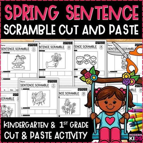 Spring Break Sentence Scramble Cut and Paste Worksheets - Fix Unscramble & Write
