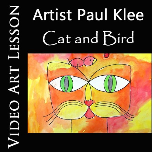 Preview of CAT AND BIRD by Artist Paul Klee | EASY Directed Drawing & Painting Art Project