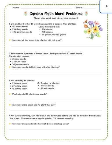 Spring Activities - Flower Theme Worksheets for Grades K–2| Math Activities