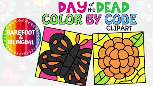 Day of the Dead Color by Code Clipart | Dia De Los Muertos Templates