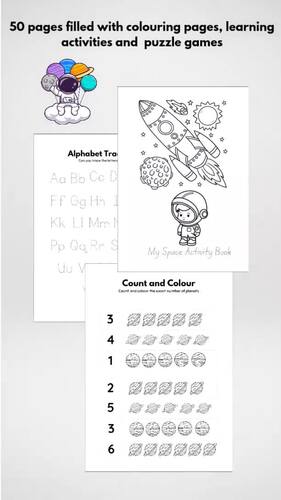 Kids Space Activity Coloring Book, Outer Space Activities, Learning Pack,