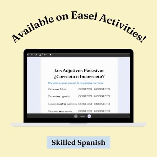 Possessive Adjectives in Spanish, 10 Worksheets, Print + Easel + Answer Key