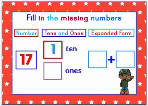 Veterans Day Math Place Value Expanded Form Boom Cards 1st Grade Math