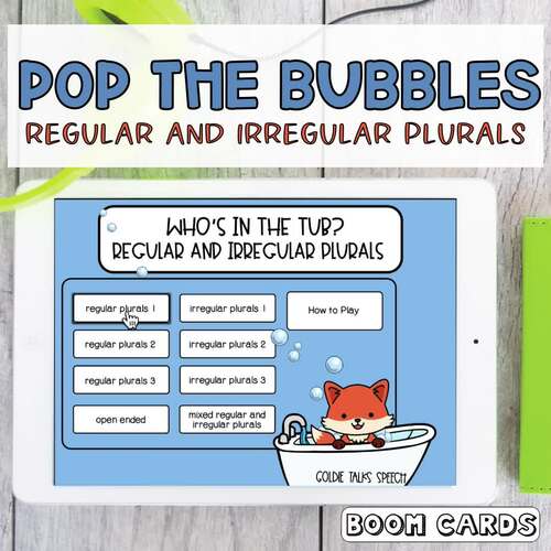 Who's in the Tub Plurals (pop the bubbles) Boom Cards Grammar TPT