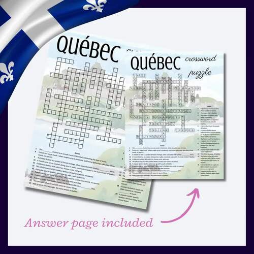 Québec trivia crossword puzzle perfect for substitute teachers (grade 4 )