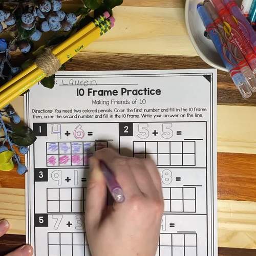 Addition practice within 10 using ten frames math strategies tpt