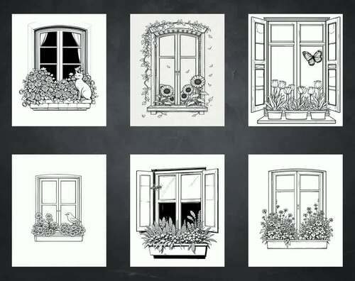 Flowered Window Coloring Book - Blooming & Serene Scenes for All Ages