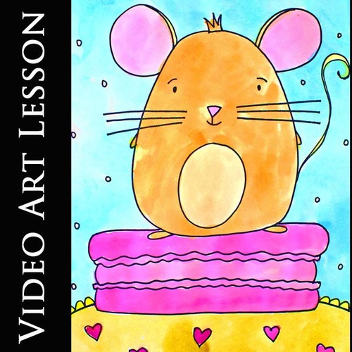 Preview of MACAROON MOUSE & HEARTS Art Lesson | MOTHER'S DAY Drawing & Painting Project