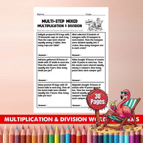 5th Grade Multi-Step Multiplication & Division Word Problems Worksheets ...