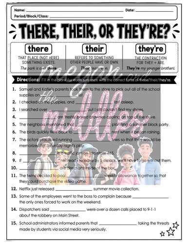 Commonly Confused Words 10-Page Practice Pack by Megan and the Middles