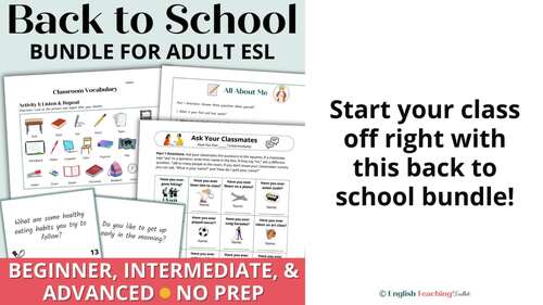 Adult ESL Back to School First Day of School Activities - Ice Breakers ...