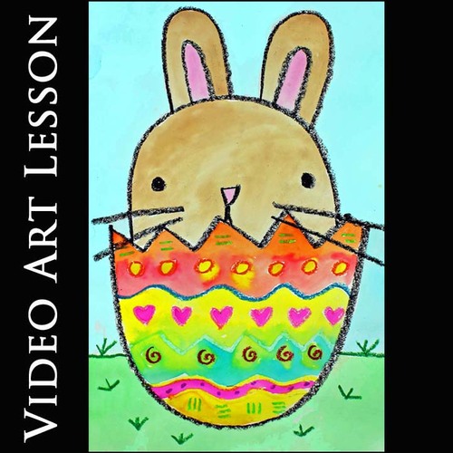 Preview of EASTER BUNNY & COLORED EGG Art Project | Easy SPRING Drawing & Painting Activity