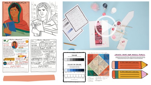 Preview of Malala Yousafzai Beginner Art Craft Lesson, Cute Fact Sheet, Printables, More!