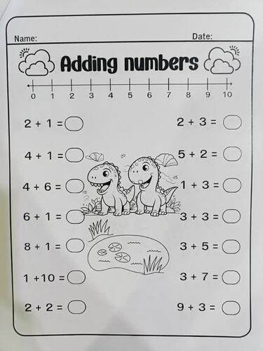 Dinosour addition and subtraction with humber lines within 20 ...