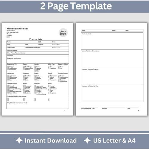 Progress Notes for Telemental Health Therapists, Printable & Fillable ...