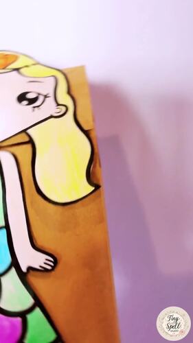 The Little Mermaid Paper Bag Puppet Craft, Mermaid Stick Puppets, Ocean ...