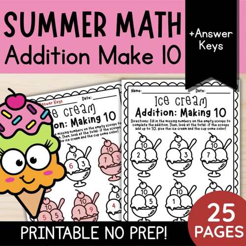 Summer Math: Addition Friends of 10 Number Bonds Worksheets | 1st & 2nd ...