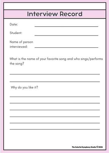 Music Interview Activity | Real-Life Music Connections | Grades 3–7 | SEL