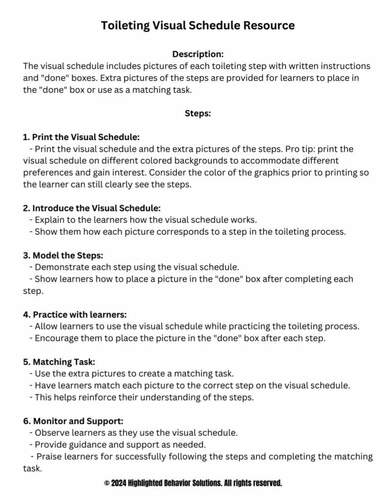 Toileting and Handwashing Resource Bundle |Task Analysis| Visual Schedule