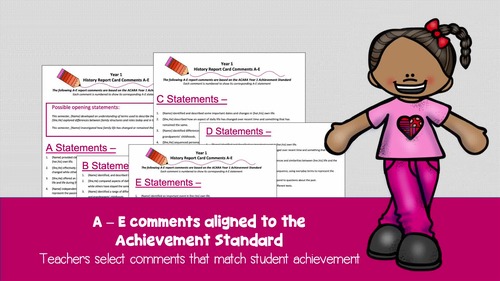 Australian Curriculum Year 1 History Report Card Comments by Ideacations