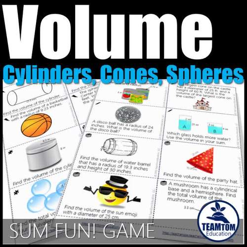 Volume Cylinders, Cones, Spheres Task Card Game by Team Tom TPT