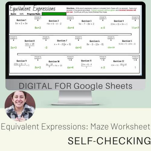 Equivalent Expressions: Maze Worksheet by Math with Ms Baron TPT