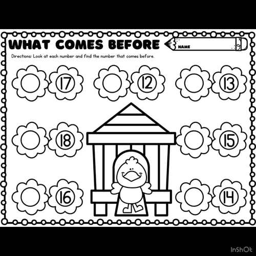 Spring Teen Numbers Before and After Printable Worksheets for Kindergarten