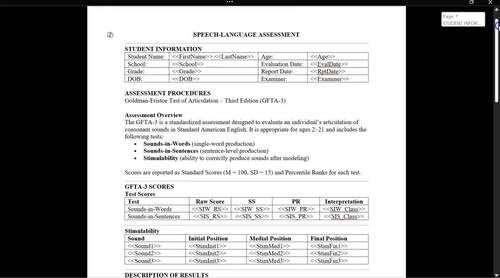 GFTA-3 Report Template by The Psych Report Assistant | TPT