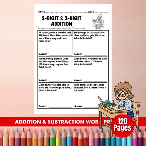 3rd Grade Math Word Problems Bundle | Addition Subtraction 2-Step Worksheets PDF