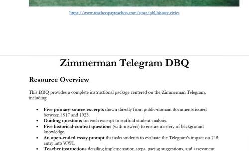 Zimmerman Telegram DBQ by PBL History & Civics | TPT