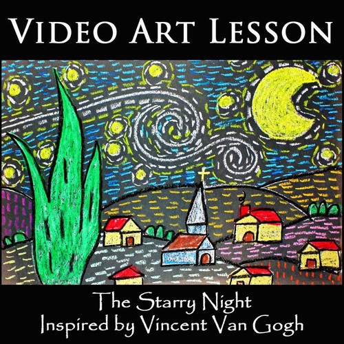 Preview of STARRY NIGHT by VINCENT VAN GOGH | Directed Drawing OIL PASTEL Art Lesson